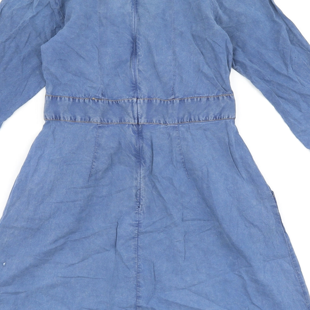 Vera Moda Womens Blue 100% Cotton Fit & Flare Size S Round Neck Tie