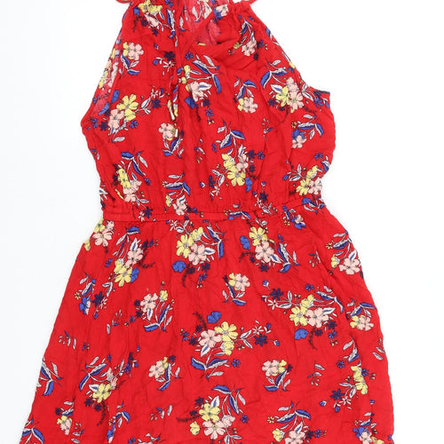 Casual Collection Womens Red Floral Polyester Tank Dress Size 12 Round Neck Tie