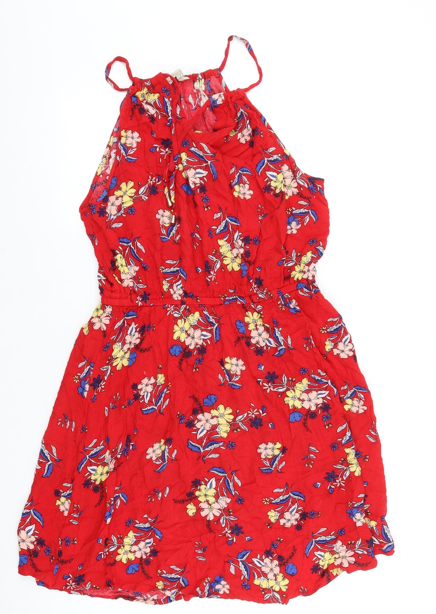 Casual Collection Womens Red Floral Polyester Tank Dress Size 12 Round Neck Tie