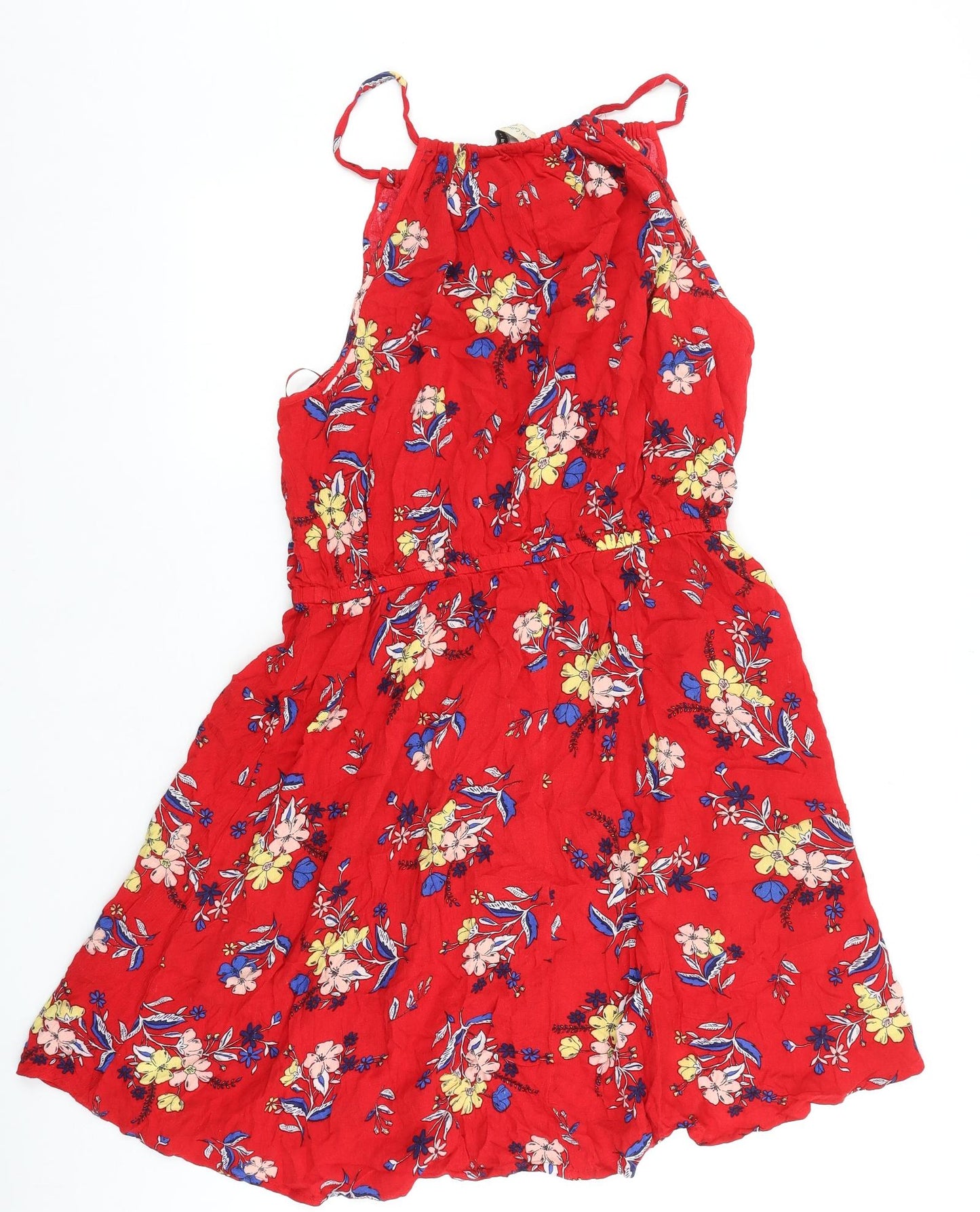 Casual Collection Womens Red Floral Polyester Tank Dress Size 12 Round Neck Tie