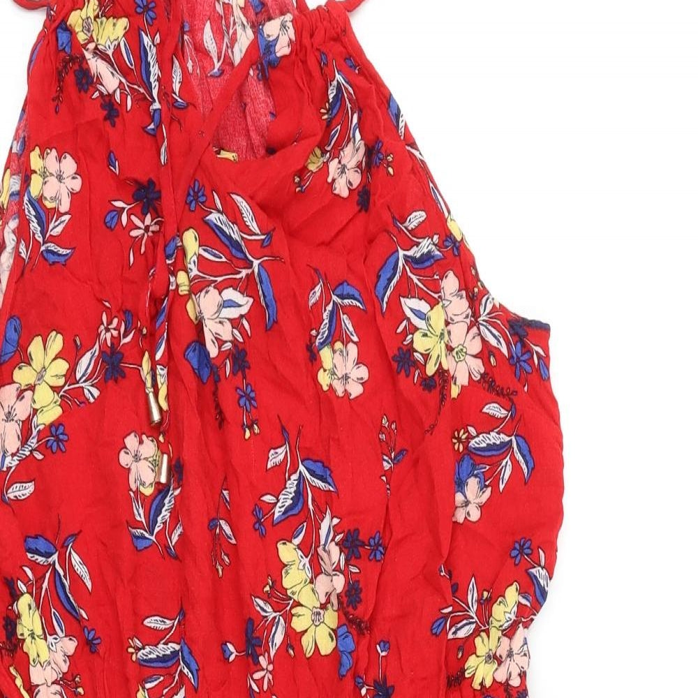 Casual Collection Womens Red Floral Polyester Tank Dress Size 12 Round Neck Tie