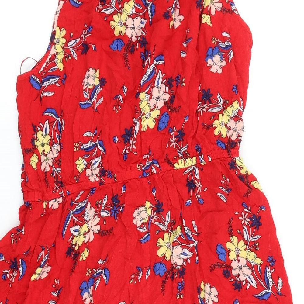 Casual Collection Womens Red Floral Polyester Tank Dress Size 12 Round Neck Tie