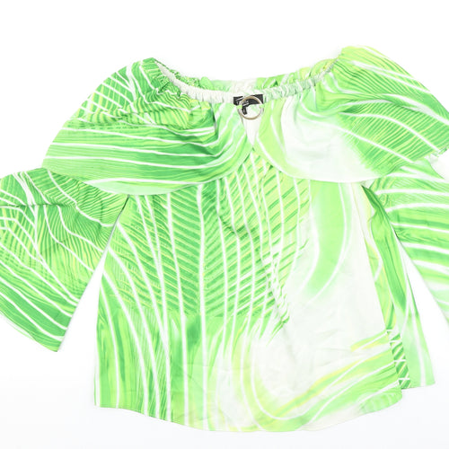 Star Womens Green Geometric Polyester Basic Blouse Size 10 Boat Neck - Flute Sleeve