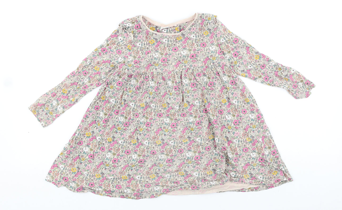 NEXT Girls Pink Floral 100% Cotton Basic T-Shirt Size 4-5 Years Round Neck Pullover
