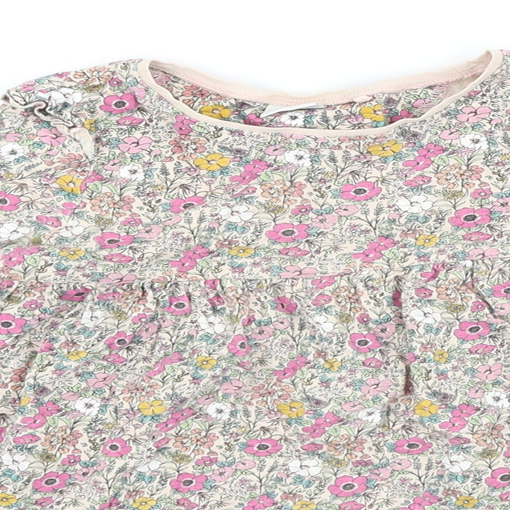 NEXT Girls Pink Floral 100% Cotton Basic T-Shirt Size 4-5 Years Round Neck Pullover