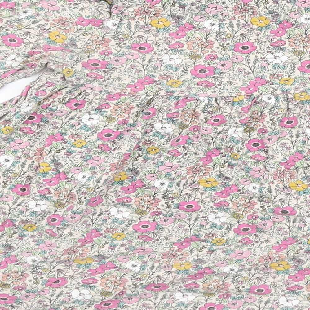 NEXT Girls Pink Floral 100% Cotton Basic T-Shirt Size 4-5 Years Round Neck Pullover