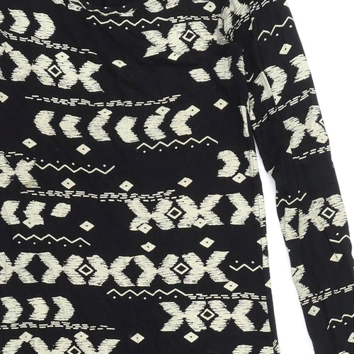 High Rose Womens Black Geometric Viscose Bodycon Size S Scoop Neck Pullover