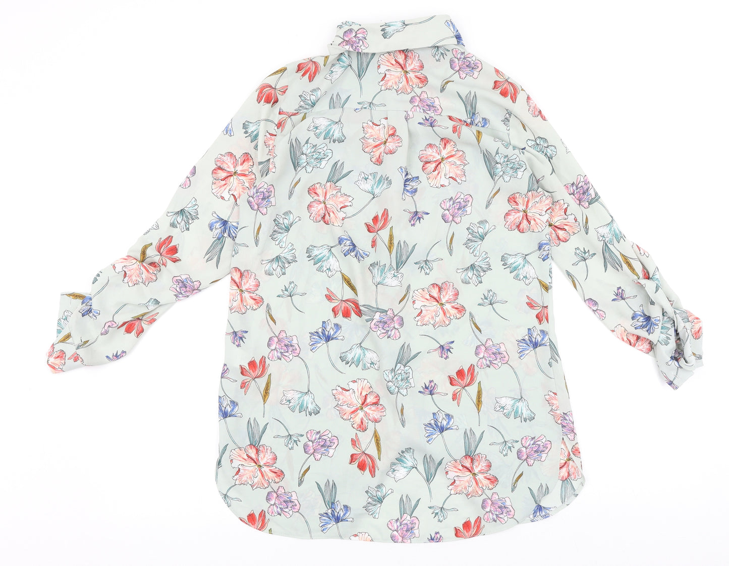 Primark Womens Blue Geometric Polyester Basic Button-Up Size 8 V-Neck