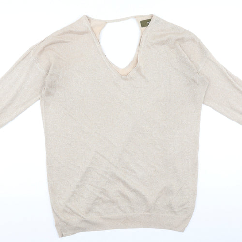 NEXT Womens Gold V-Neck Cotton Pullover Jumper Size 10 - Batwing