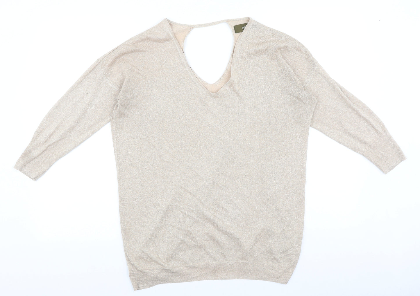 NEXT Womens Gold V-Neck Cotton Pullover Jumper Size 10 - Batwing
