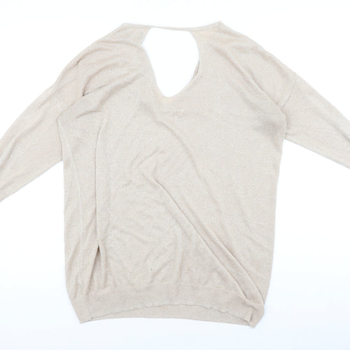 NEXT Womens Gold V-Neck Cotton Pullover Jumper Size 10 - Batwing