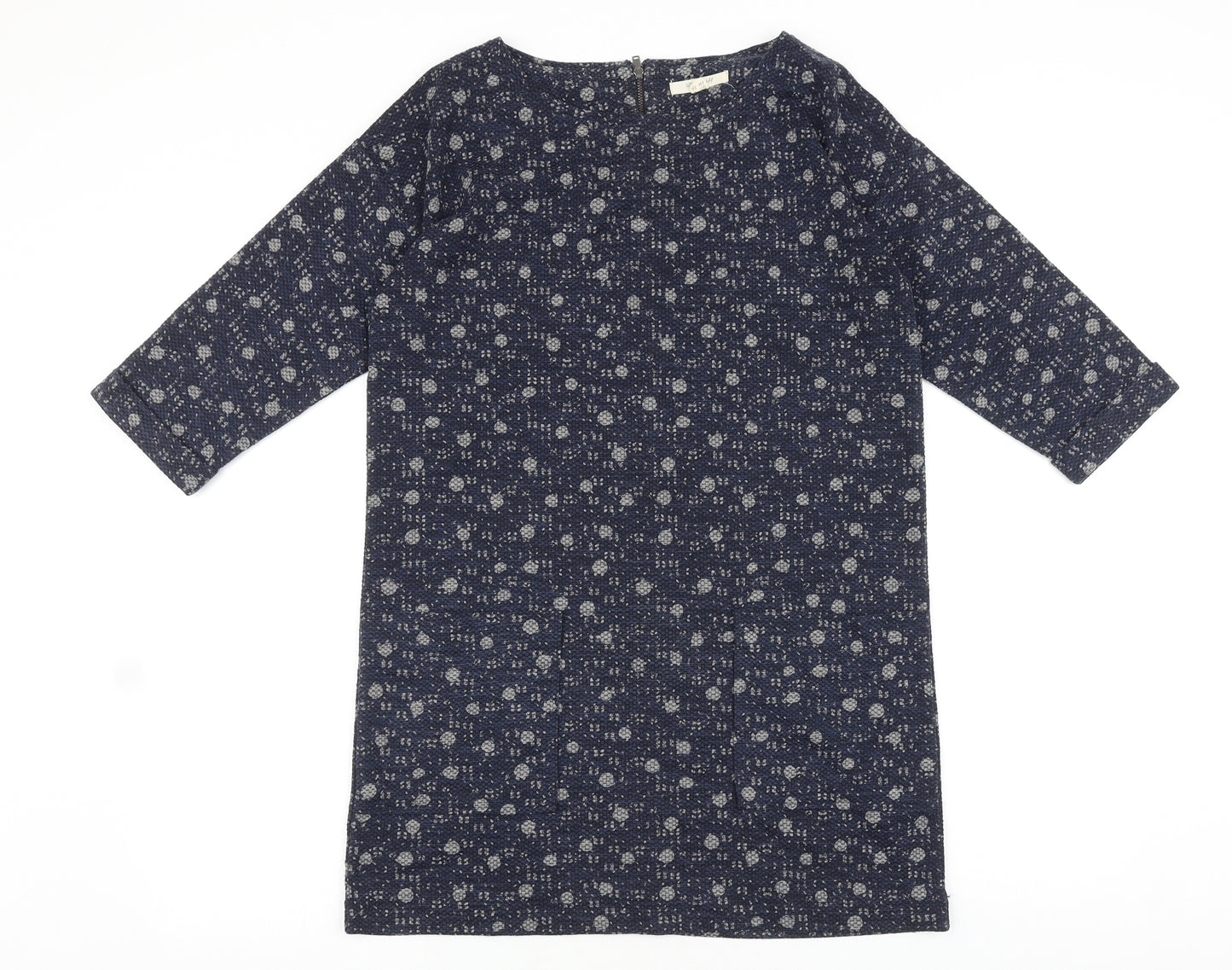 White Stuff Womens Blue Geometric 100% Cotton Sheath Size 8 Round Neck Zip