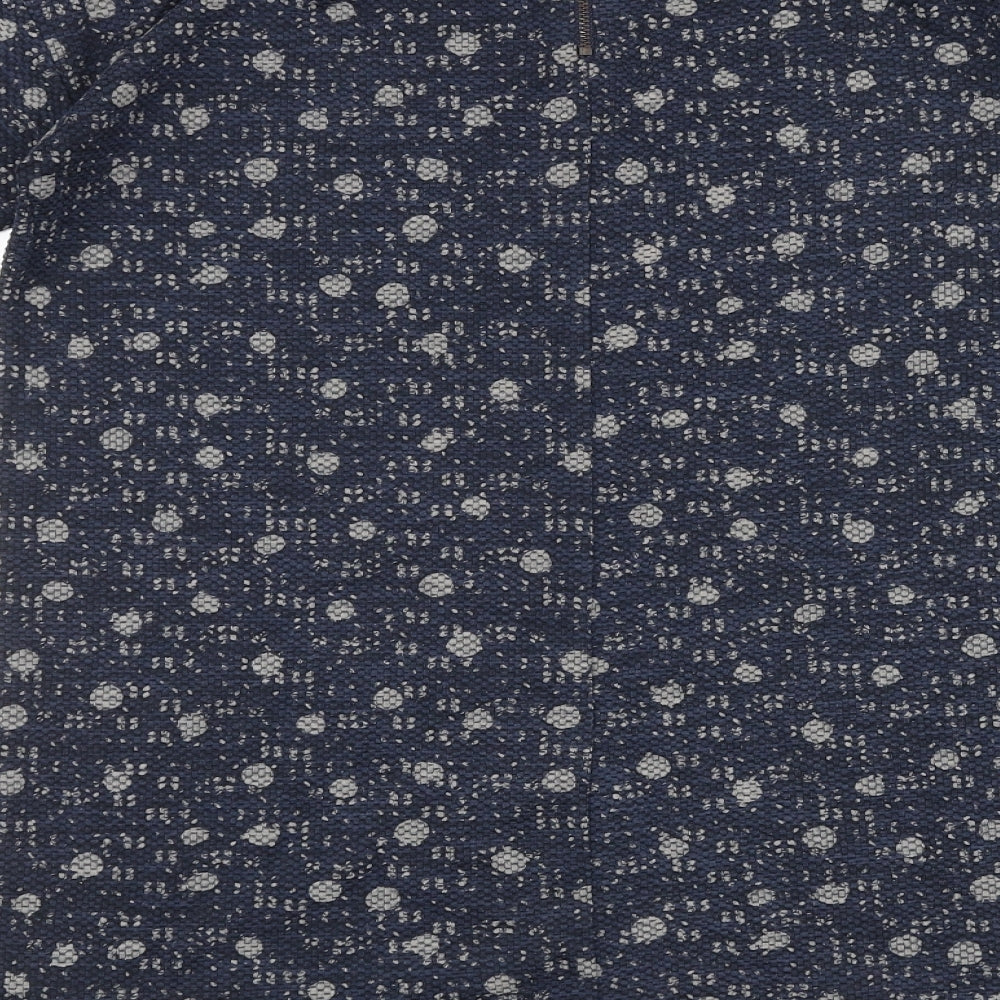 White Stuff Womens Blue Geometric 100% Cotton Sheath Size 8 Round Neck Zip