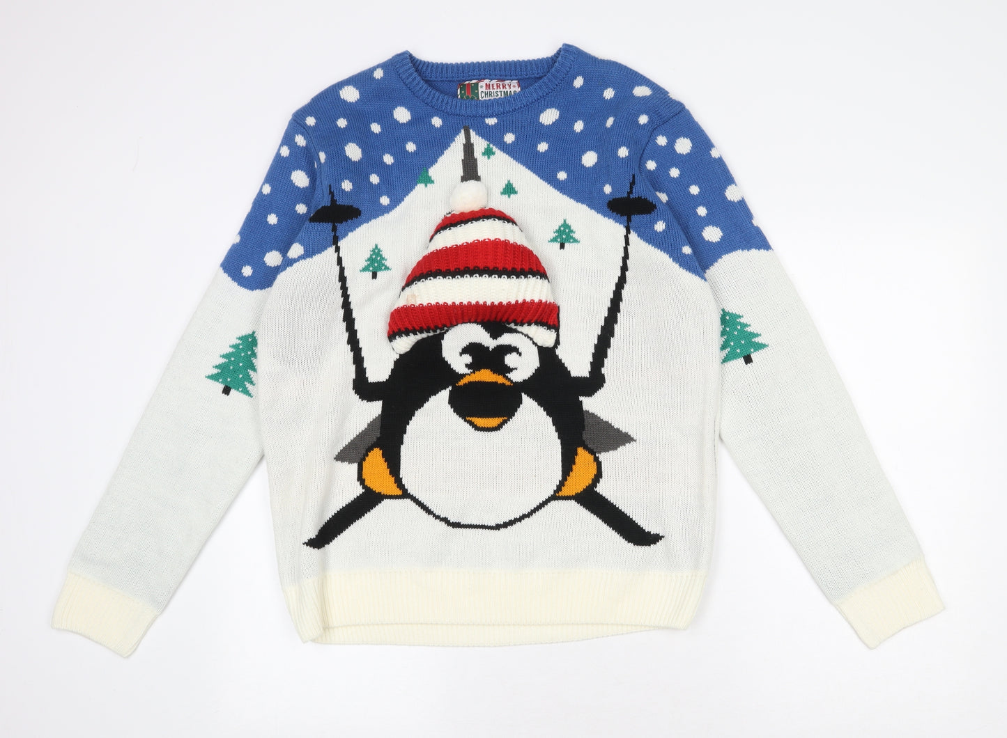 Cedar Wood State Mens Multicoloured Round Neck Acrylic Pullover Jumper Size L - Christmas