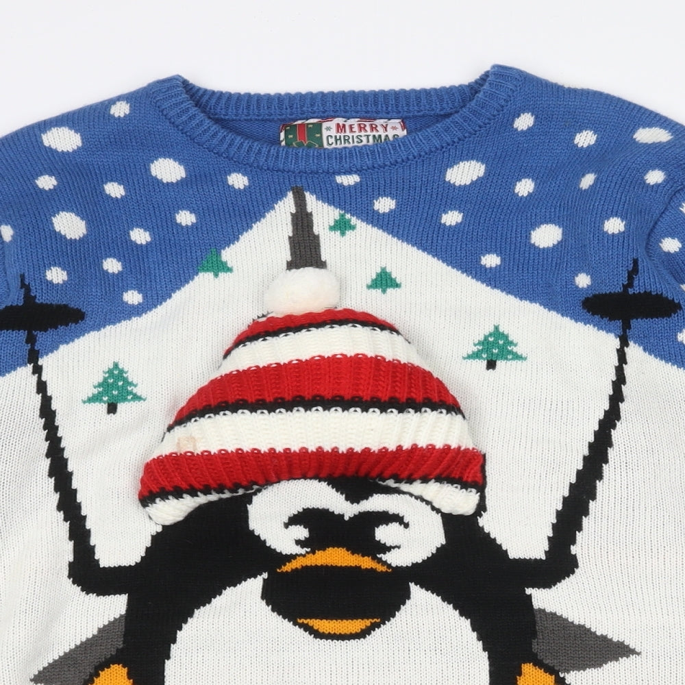 Cedar Wood State Mens Multicoloured Round Neck Acrylic Pullover Jumper Size L - Christmas