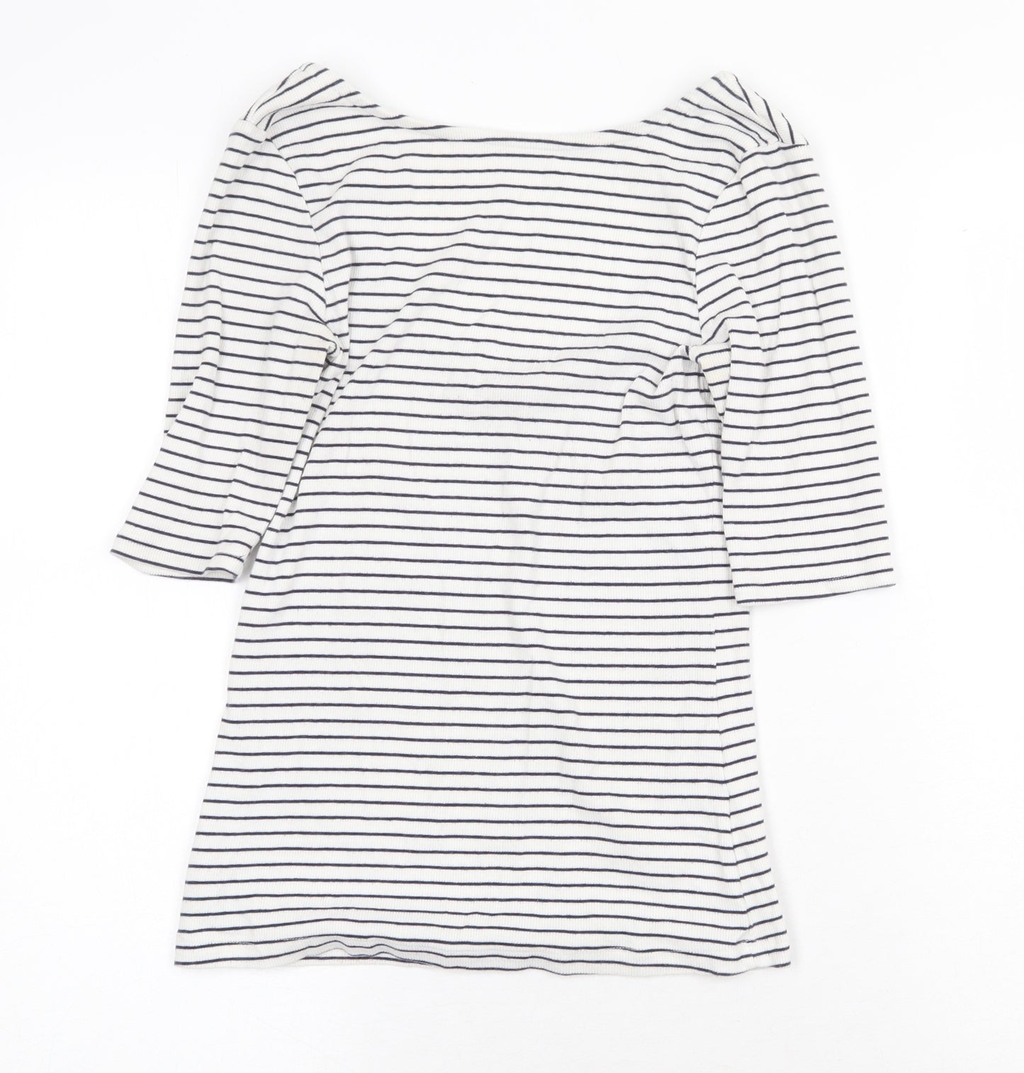F&F Womens White Striped Cotton Basic T-Shirt Size 8 Round Neck