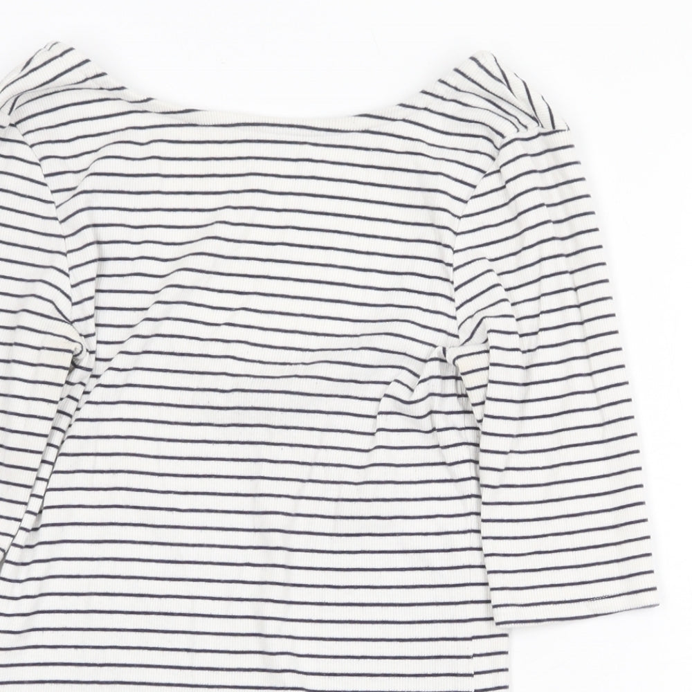 F&F Womens White Striped Cotton Basic T-Shirt Size 8 Round Neck