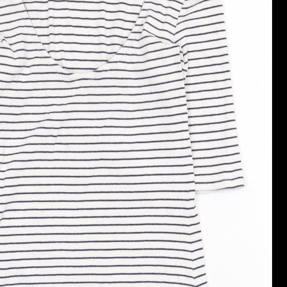 F&F Womens White Striped Cotton Basic T-Shirt Size 8 Round Neck