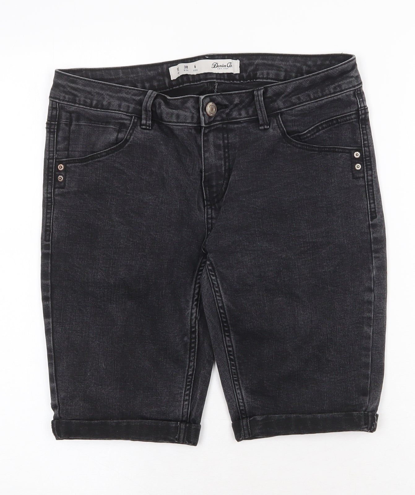 Denim & Co. Womens Black Cotton Skimmer Shorts Size 10 Regular Zip