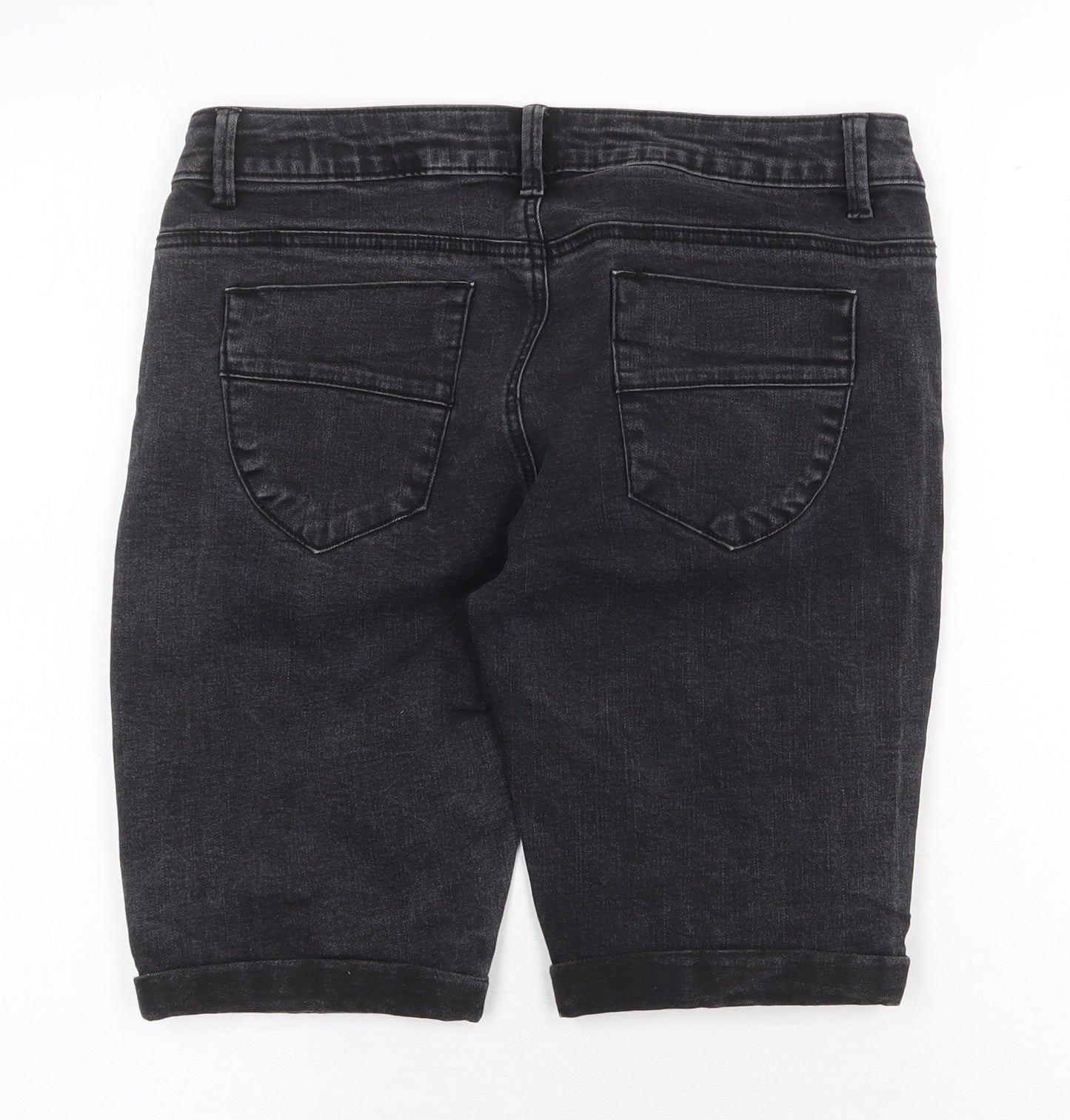 Denim & Co. Womens Black Cotton Skimmer Shorts Size 10 Regular Zip