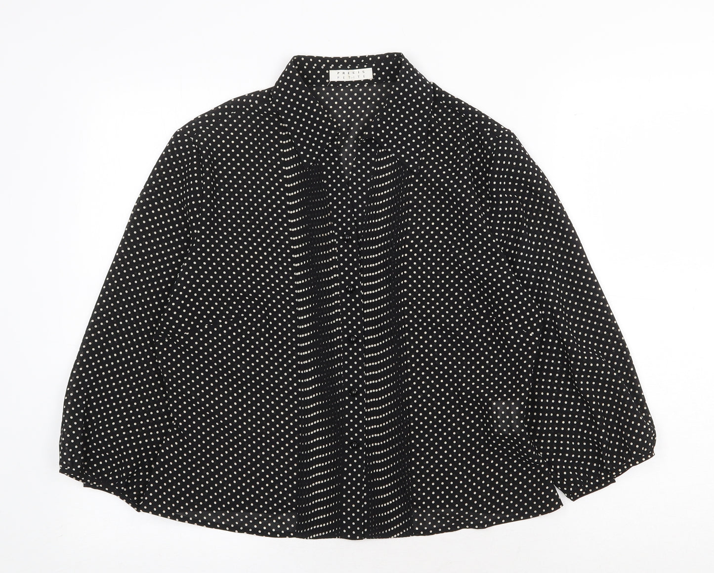 Precis Petite Womens Black Polka Dot Polyester Basic Blouse Size 12 Collared