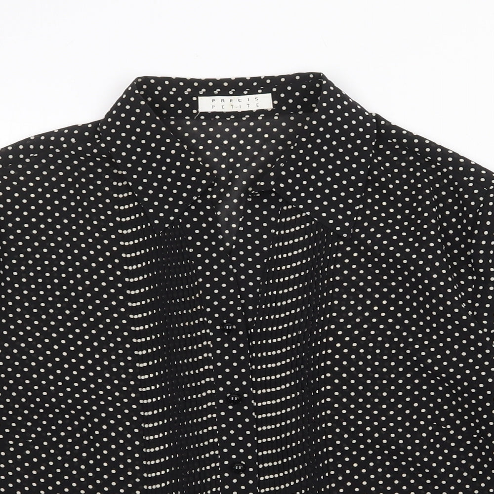 Precis Petite Womens Black Polka Dot Polyester Basic Blouse Size 12 Collared