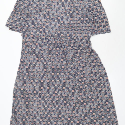 Monsoon Womens Blue Geometric Viscose Shift Size 14 V-Neck Tie