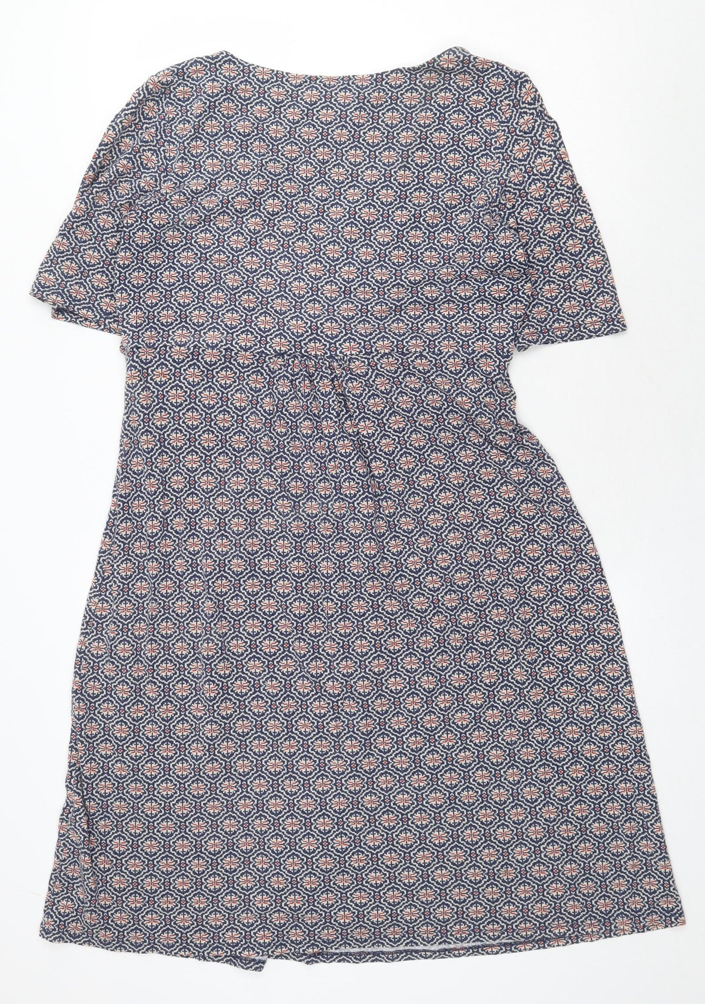 Monsoon Womens Blue Geometric Viscose Shift Size 14 V-Neck Tie