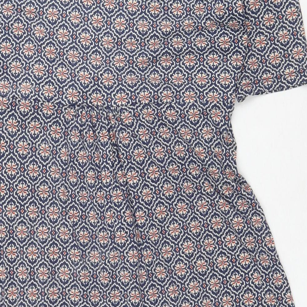 Monsoon Womens Blue Geometric Viscose Shift Size 14 V-Neck Tie