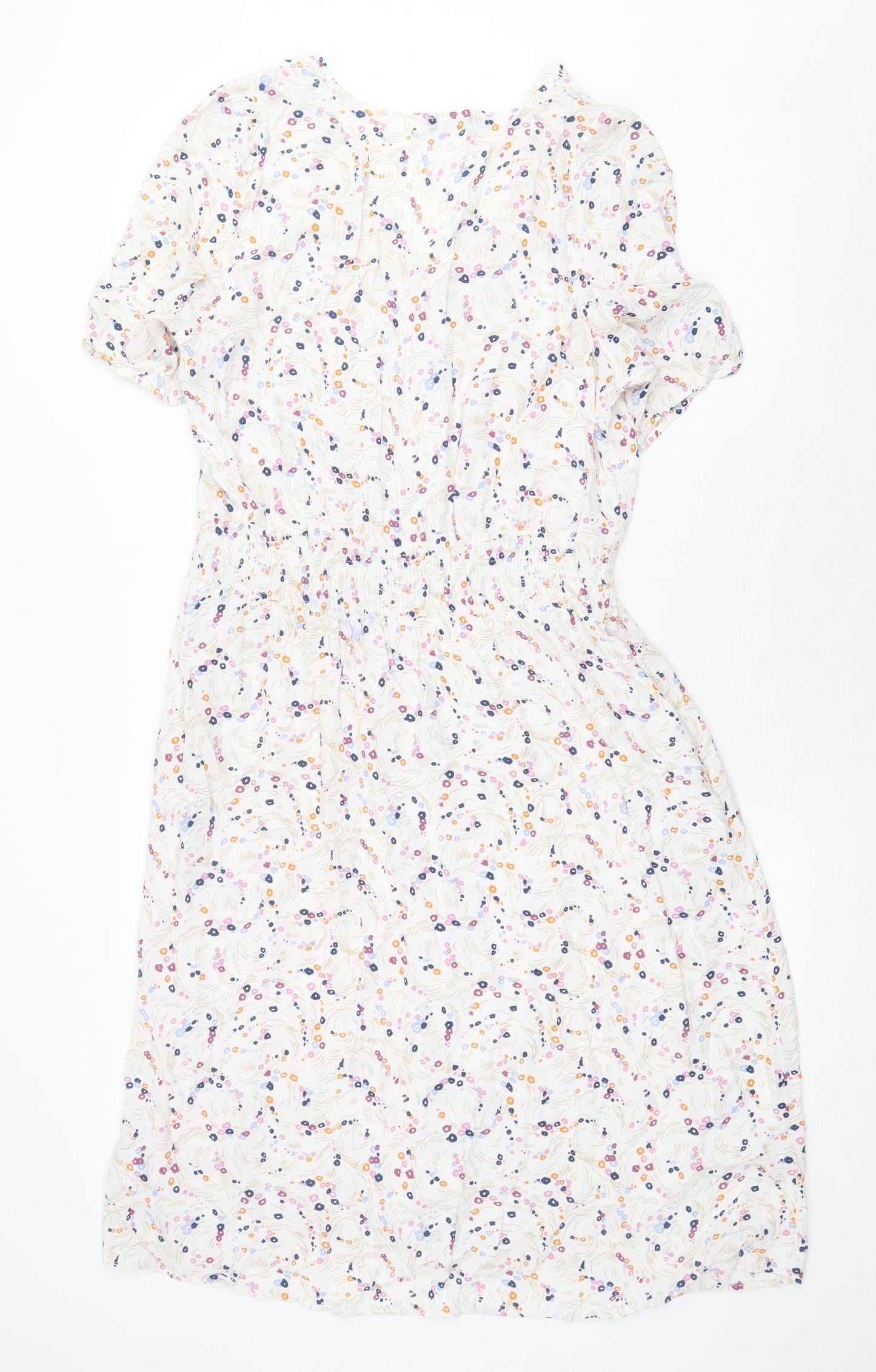 Marks and Spencer Womens White Geometric Viscose A-Line Size 16 V-Neck Button - Hook & Eye Closure