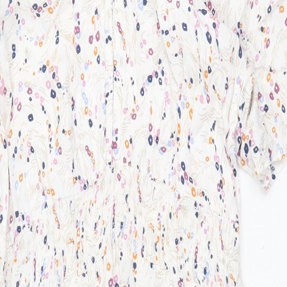 Marks and Spencer Womens White Geometric Viscose A-Line Size 16 V-Neck Button - Hook & Eye Closure