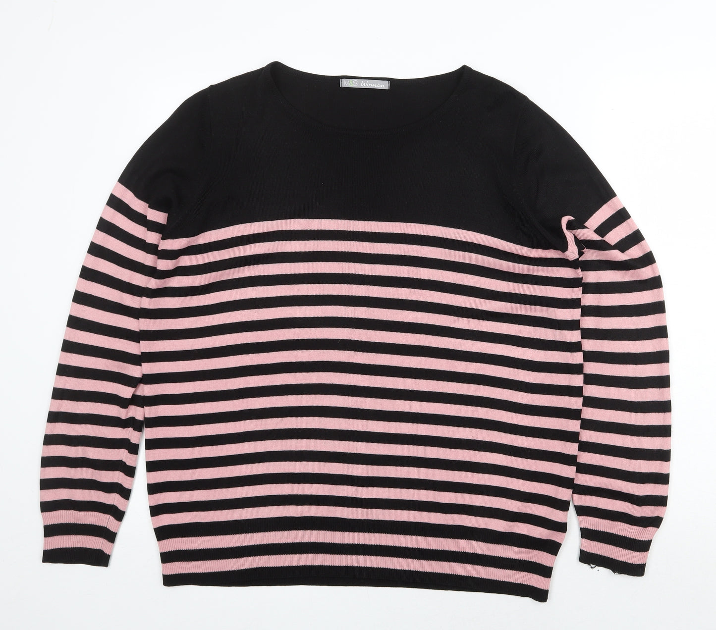 Garfield & Marks Womens Pink Round Neck Striped Acrylic Pullover Jumper Size 20