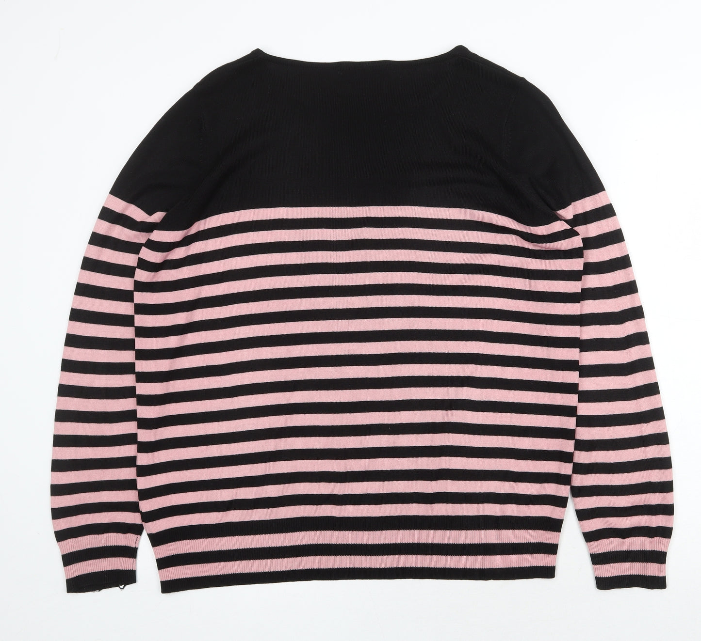 Garfield & Marks Womens Pink Round Neck Striped Acrylic Pullover Jumper Size 20