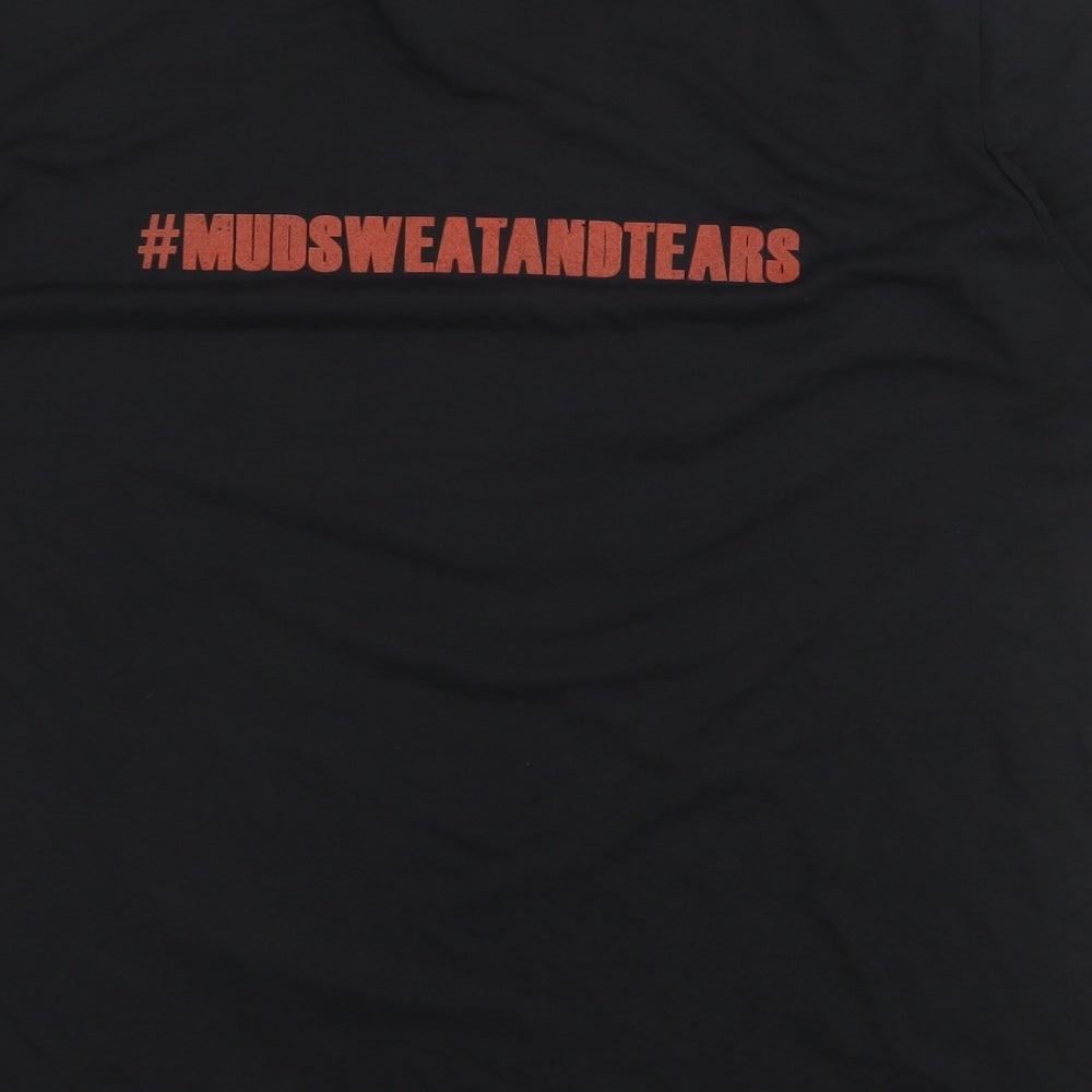 Gildan Mens Black Polyester T-Shirt Size L Round Neck - Iron Run
