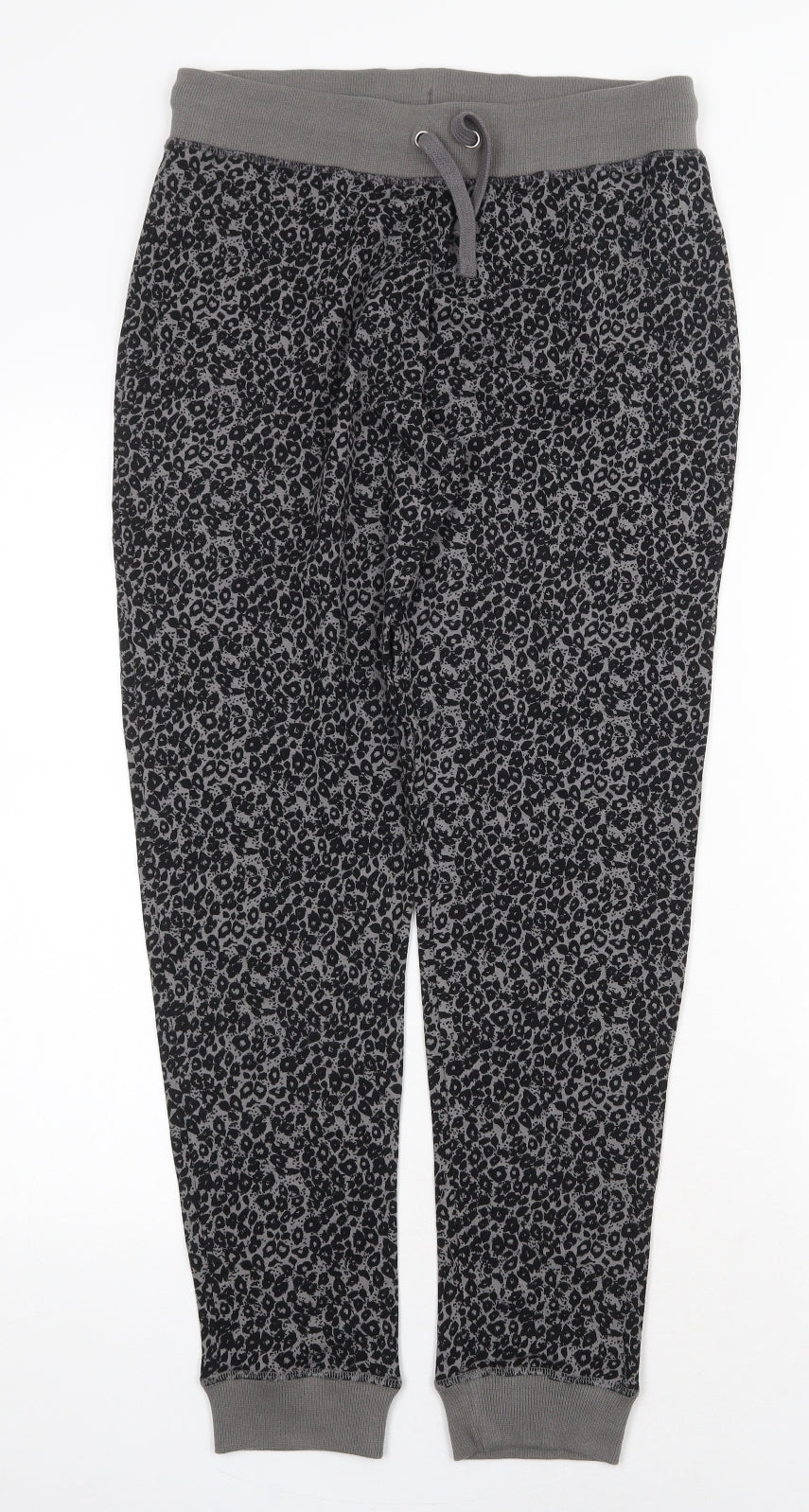 Peacocks Womens Grey Animal Print Cotton Jogger Trousers Size 12 Regular Drawstring