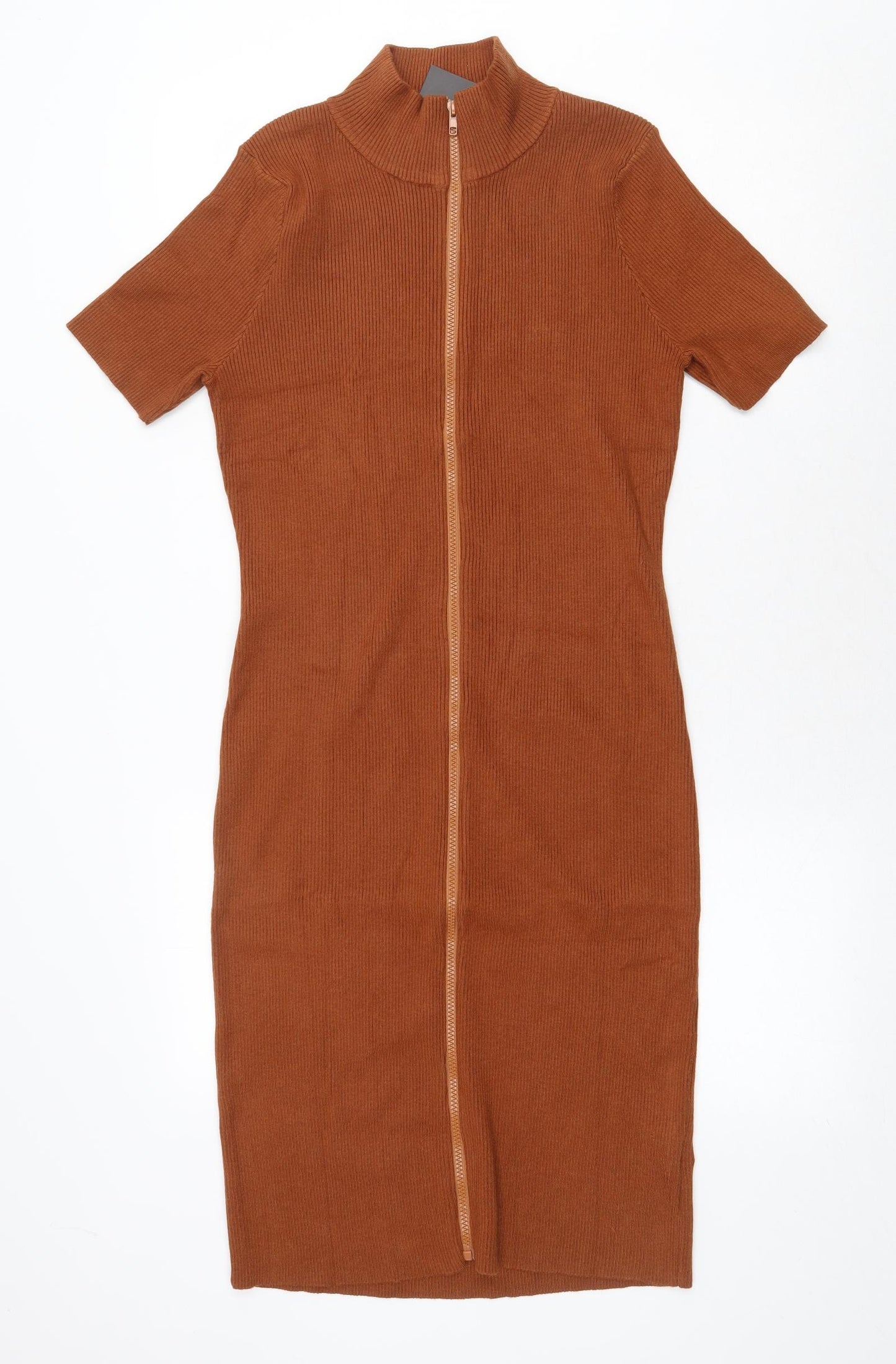 SheIn Womens Orange Viscose Jumper Dress Size XL Mock Neck Zip