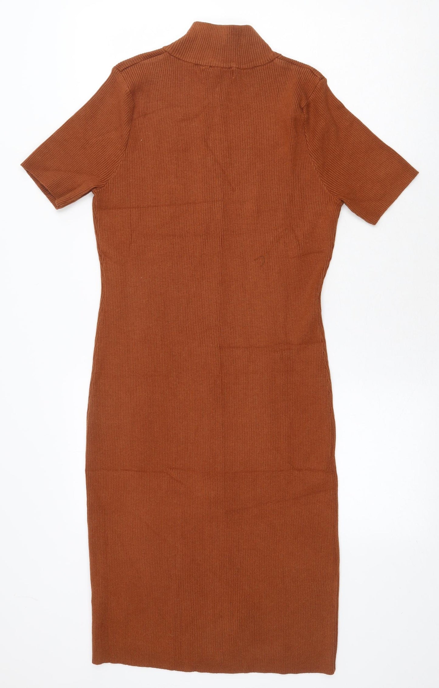 SheIn Womens Orange Viscose Jumper Dress Size XL Mock Neck Zip