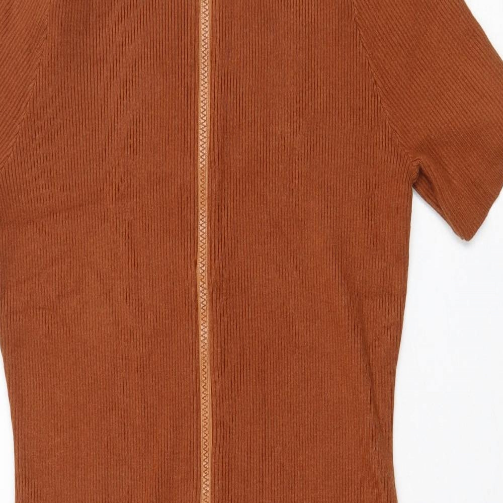 SheIn Womens Orange Viscose Jumper Dress Size XL Mock Neck Zip