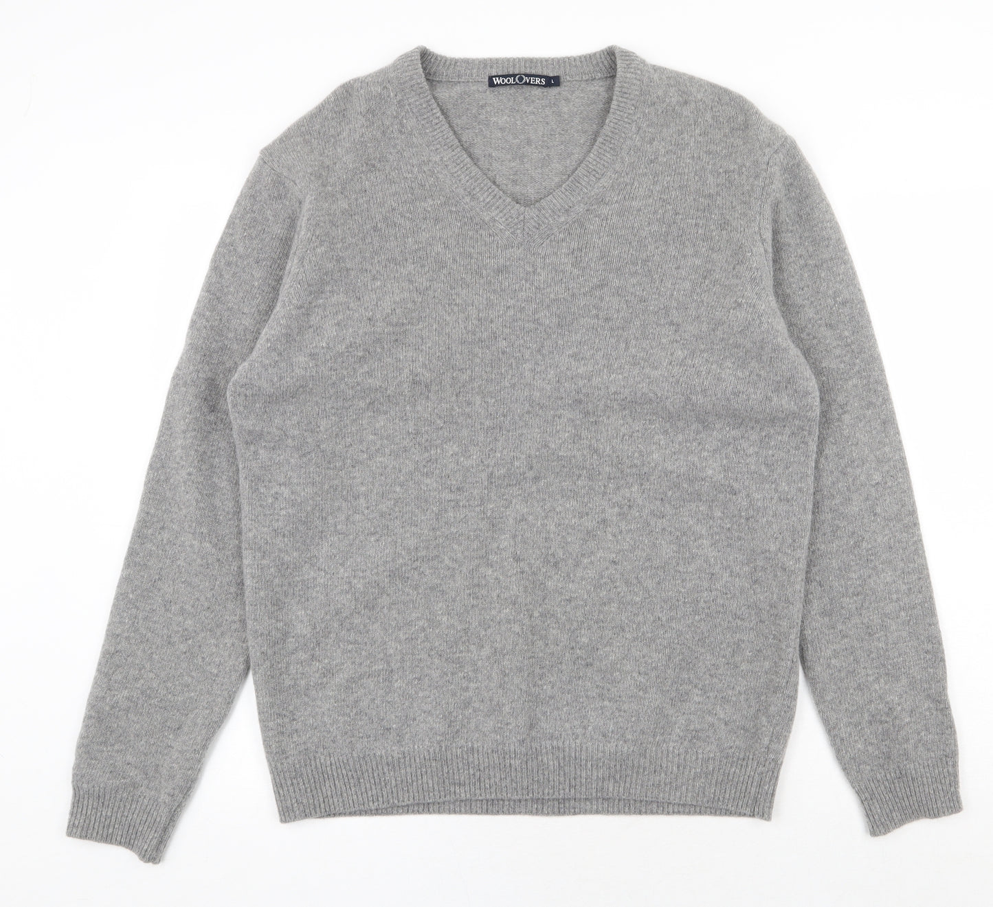 Woolovers Mens Grey V-Neck Wool Pullover Jumper Size LT