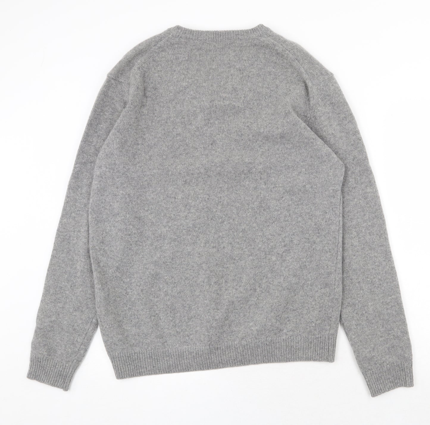 Woolovers Mens Grey V-Neck Wool Pullover Jumper Size LT