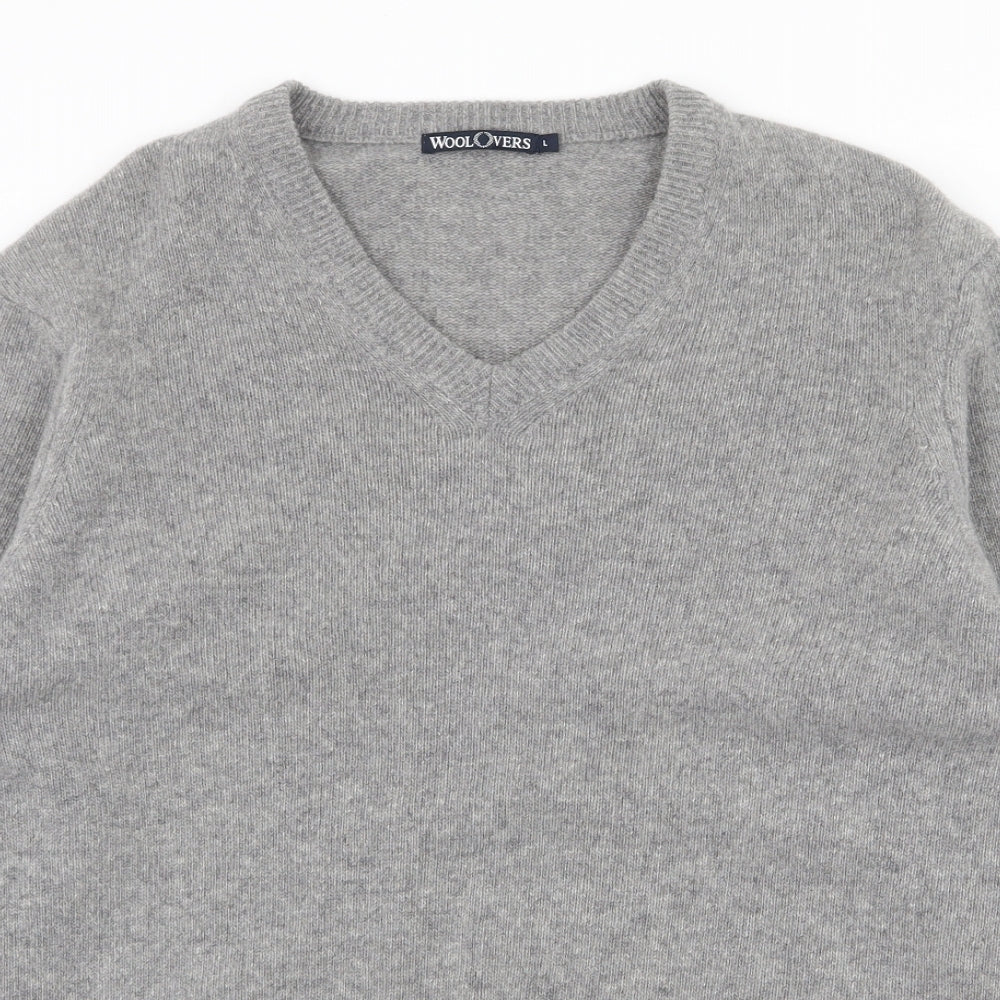 Woolovers Mens Grey V-Neck Wool Pullover Jumper Size LT