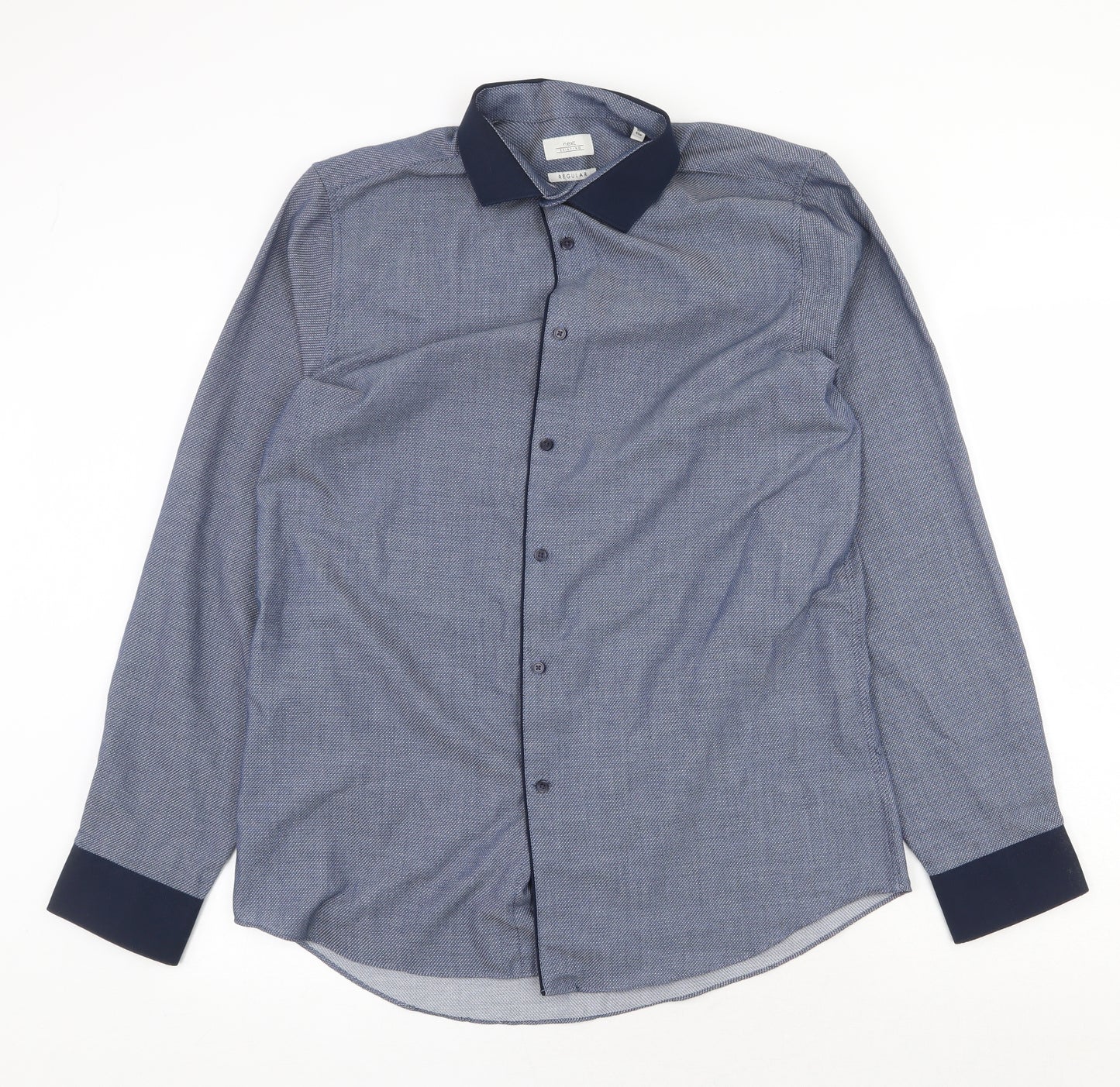 NEXT Mens Blue Polyester Dress Shirt Size 16 Collared Button