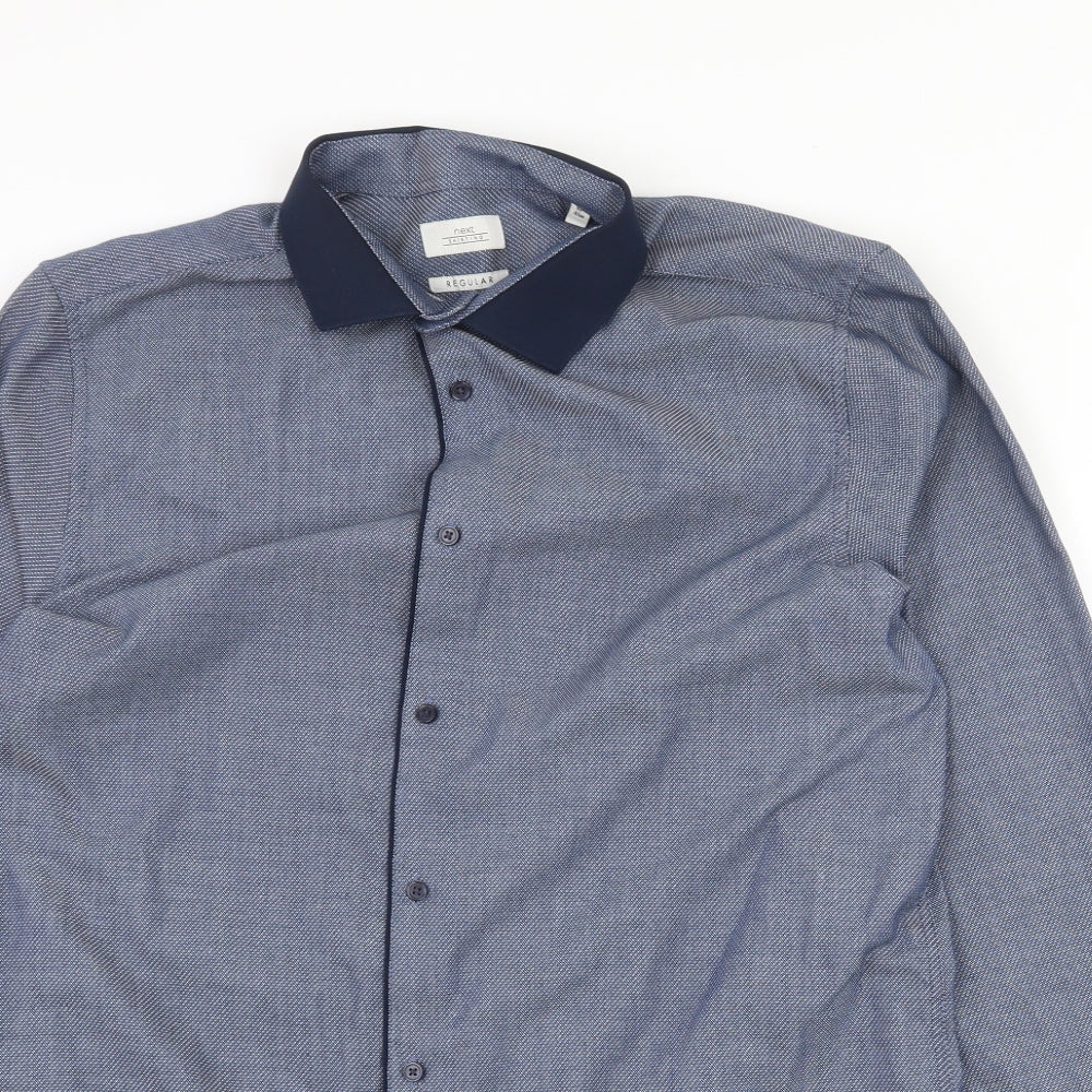 NEXT Mens Blue Polyester Dress Shirt Size 16 Collared Button