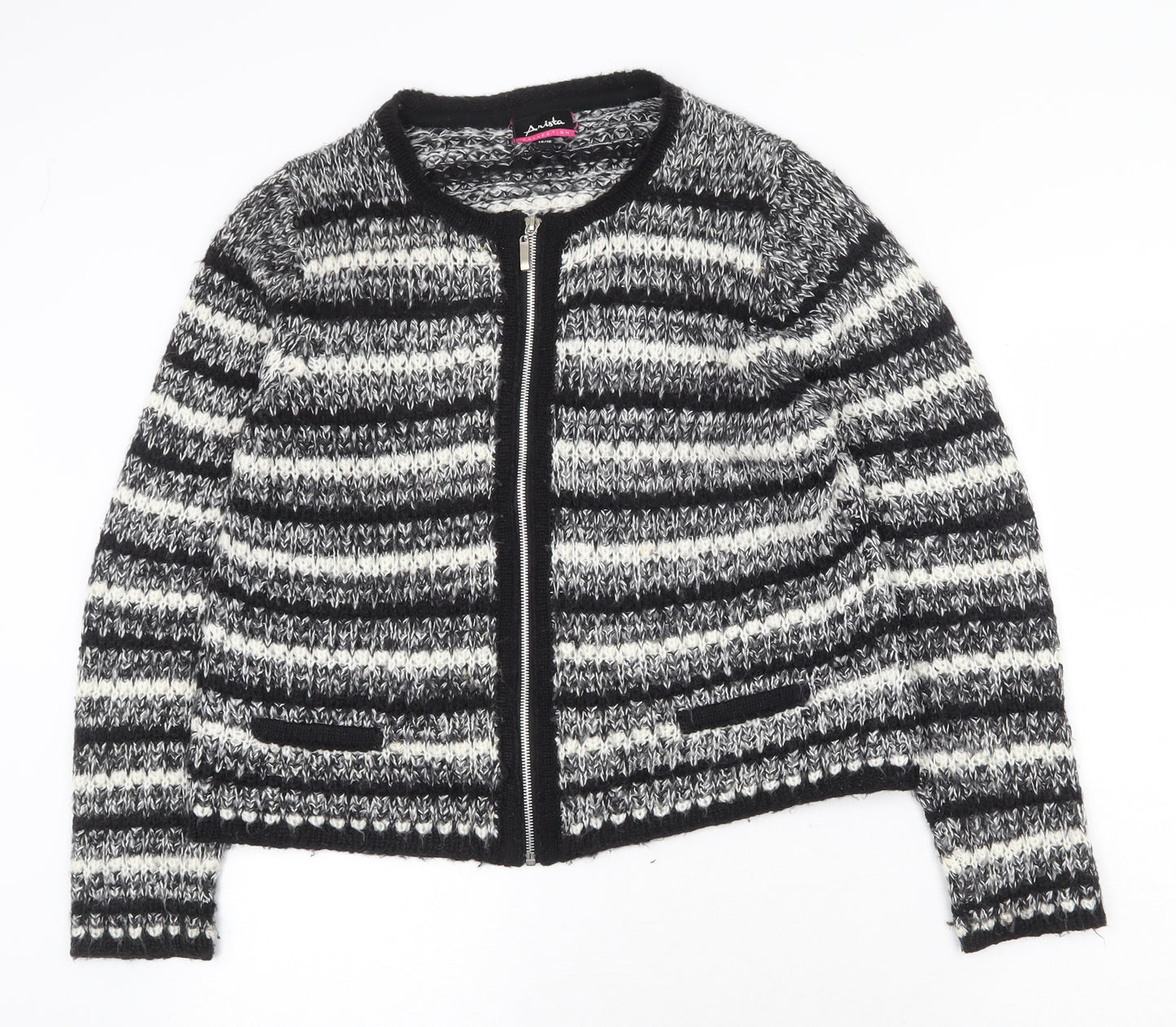 Anista Collection Womens Black Striped Jacket Size 14 Zip