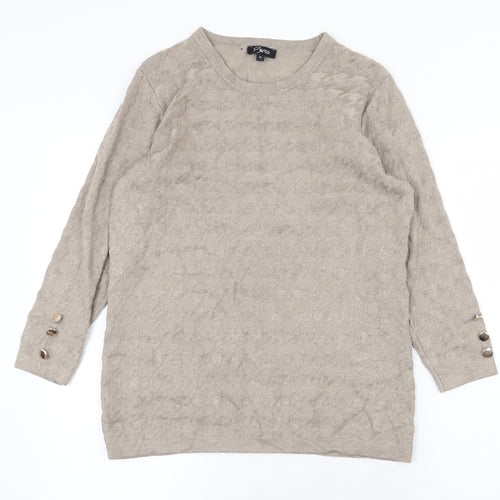 Emreco Womens Beige Scoop Neck Geometric Viscose Pullover Jumper Size S