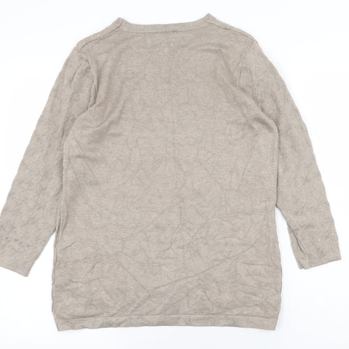 Emreco Womens Beige Scoop Neck Geometric Viscose Pullover Jumper Size S