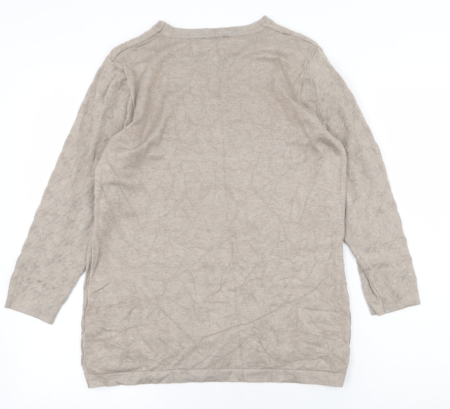 Emreco Womens Beige Scoop Neck Geometric Viscose Pullover Jumper Size S