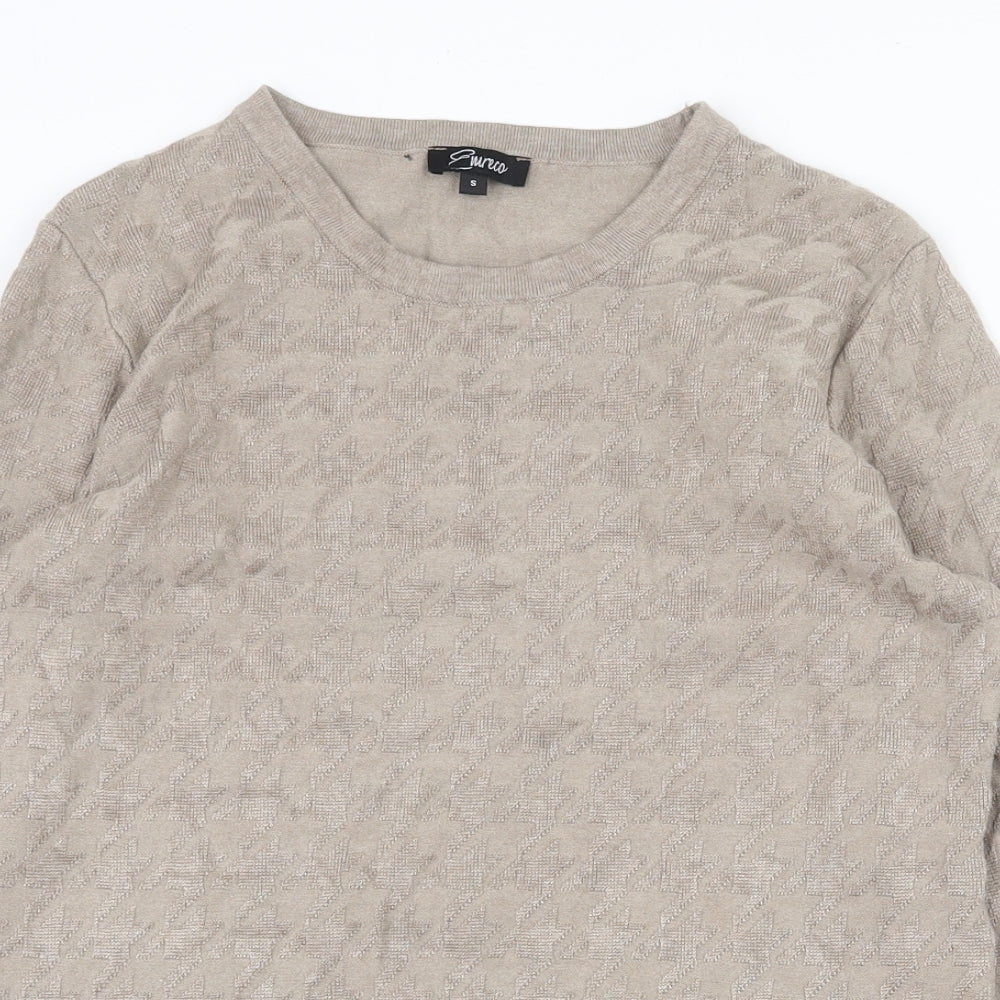 Emreco Womens Beige Scoop Neck Geometric Viscose Pullover Jumper Size S