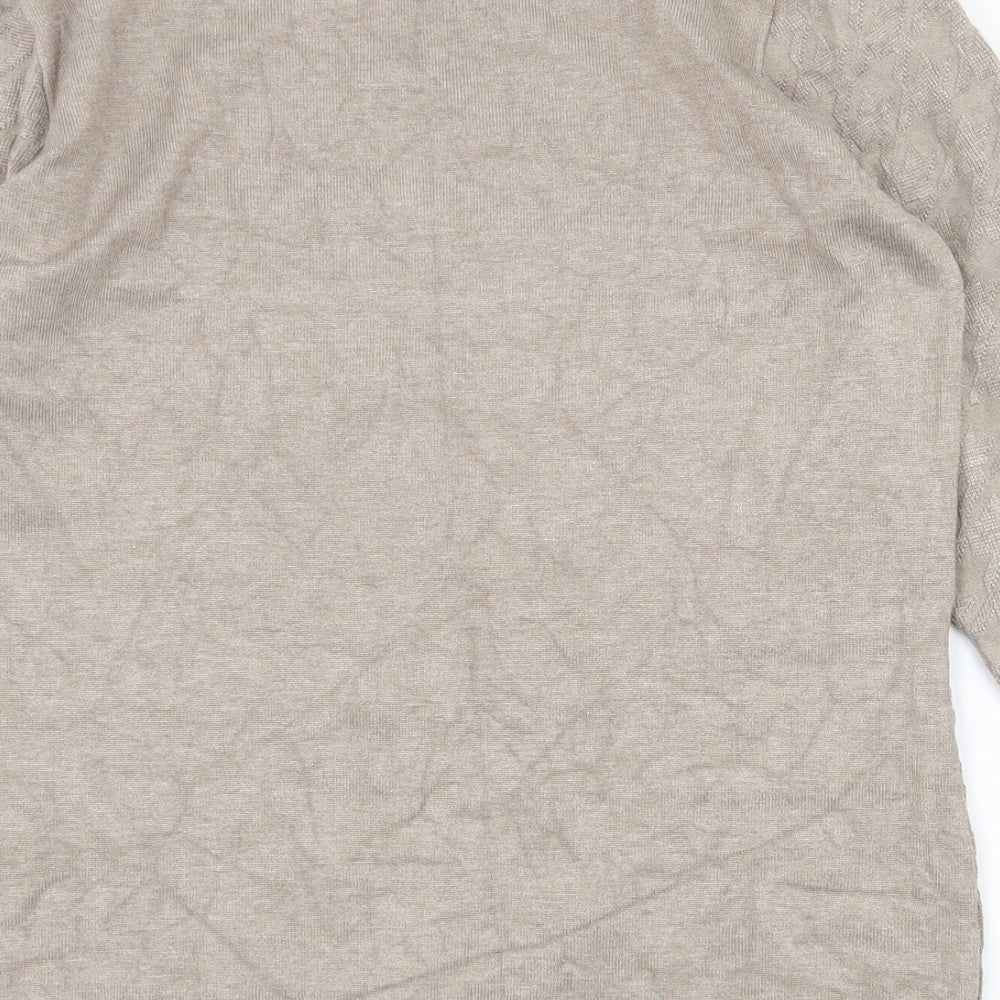 Emreco Womens Beige Scoop Neck Geometric Viscose Pullover Jumper Size S