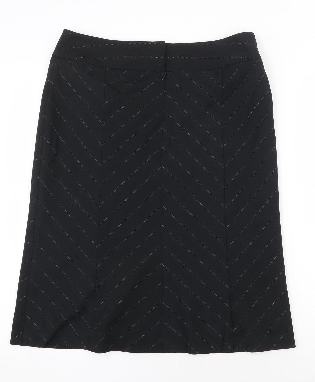 NEXT Womens Black Striped Polyester Flare Skirt Size 12 Zip